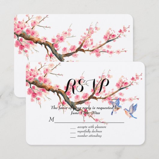 Kersenbloesem Bloemen en vogels RSVP (Voorkant / Achterkant)