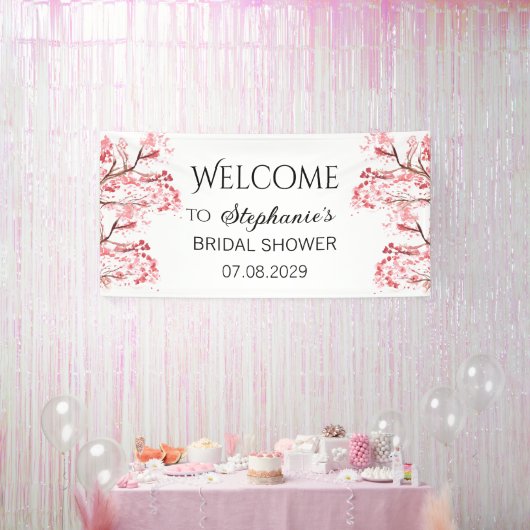 Kersenbloesem Bloemen Rustieke Bruidsdouche Spandoek (Feest)