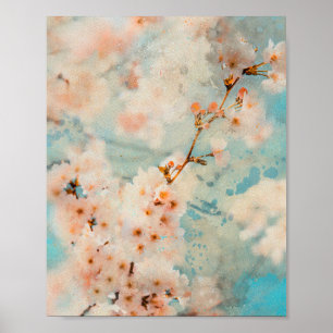 Kersenbloesem bloemen waterverf schilderij poster