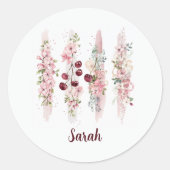 Kersenbloesem Bloemenaquarèl, Naam toevoegen Ronde Sticker (Voorkant)