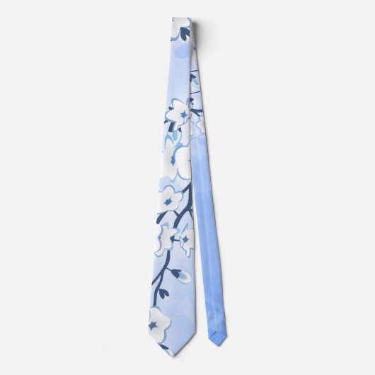 Kersenbloesem Bloemig Blauw Wit Stropdas (Voorkant)