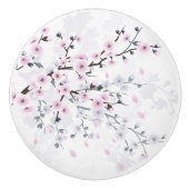 Kersenbloesem Bloemige Pastel Stof Roze Keramische Knop (Voorkant)