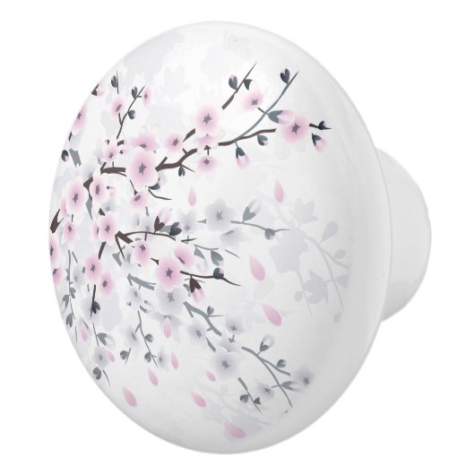 Kersenbloesem Bloemige Pastel Stof Roze Keramische Knop (Rechts)