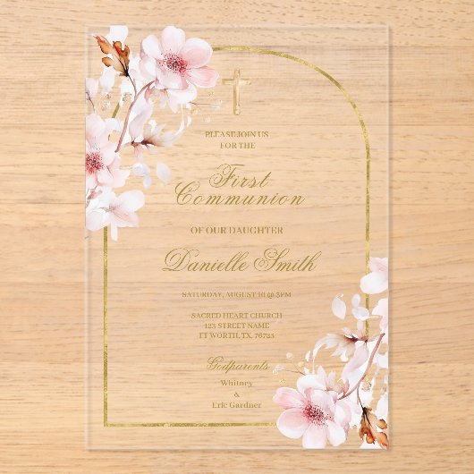 Kersenbloesem Bloesem Doop Acryl Uitnodigingen (Voorkant)