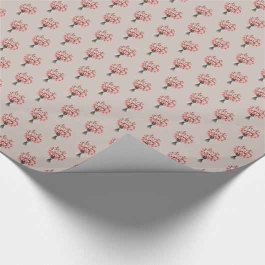 Kersenbloesem Boeket Patroon op Zachte Taupe Cadeaupapier (Hoek)