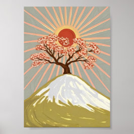 Kersenbloesem Boom Berg Zonsopgang Japans Poster