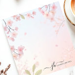 Kersenbloesem boom Japanse bloem gepersonaliseerd Notitieblok<br><div class="desc">Dit gepersonaliseerde notitieblok is voorzien van delicate kersenbloesems die over een zacht pastel waterverf achtergrond vallen, waardoor een sereen en elegant ontwerp ontstaat. Ideaal voor liefhebbers van natuur, liefhebbers van bloemen en liefhebbers van Japans geïnspireerd briefpapier. Pas de tekst aan de onderkant aan voor een uniek tintje, waardoor deze ideaal...</div>