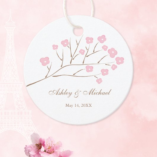 Kersenbloesem boom tak bruiloft bedankjes labels