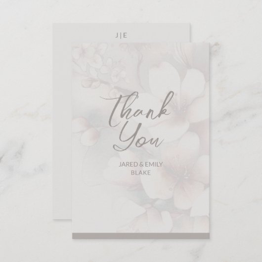 Kersenbloesem bruiloft monogram dank je kaart (Voorkant / Achterkant)