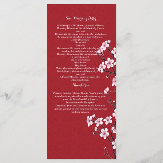 Kersenbloesem ceremonie Programma Programmakaart (Achterkant)