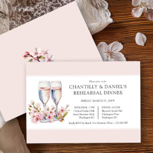 Kersenbloesem Champagne Trouwrepetitie Diner Kaart