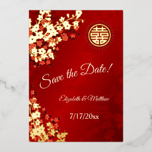 Kersenbloesem Chinees Huwelijk Save The Date Folie Uitnodiging