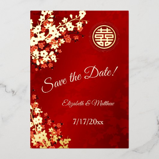 Kersenbloesem Chinees Huwelijk Save The Date Folie Uitnodiging (Voorkant)