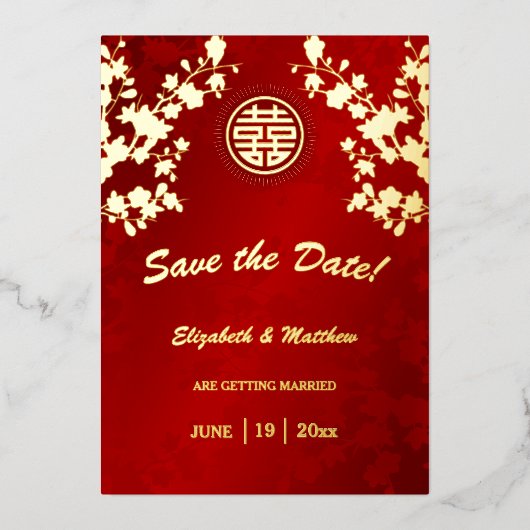 Kersenbloesem Chinees Huwelijk Save The Date Folie Uitnodiging (Voorkant)