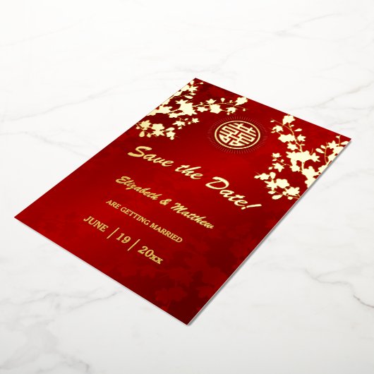 Kersenbloesem Chinees Huwelijk Save The Date Folie Uitnodiging (Gedraaid)