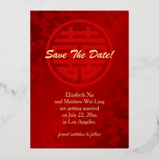 Kersenbloesem Chinees Huwelijk Save The Date Folie Uitnodiging (Achterkant)