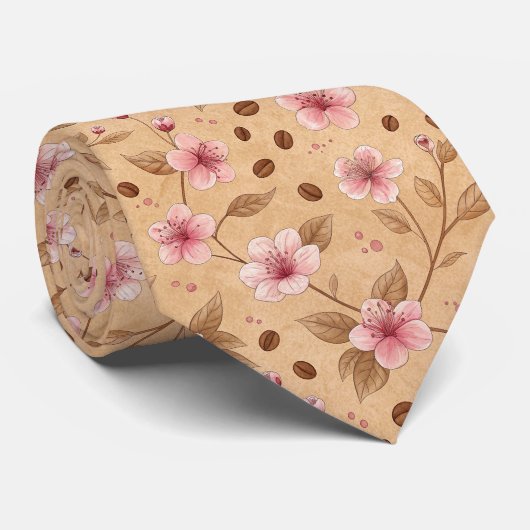 Kersenbloesem Coffee Cozy Patroon (5) Stropdas (Opgerold)