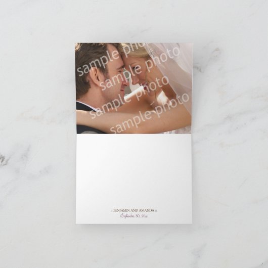 Kersenbloesem Dankkaart met foto (lila) Bedankkaart (Binnen)