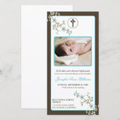 Kersenbloesem Doop Uitnodiging (aquablauw) (Voorkant / Achterkant)