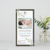 Kersenbloesem Doop Uitnodiging (aquablauw) (Staand voorkant)