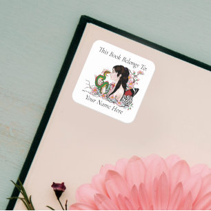 Kersenbloesem Draak  Aziatisch Sprookje Ex-libris Vierkante Sticker