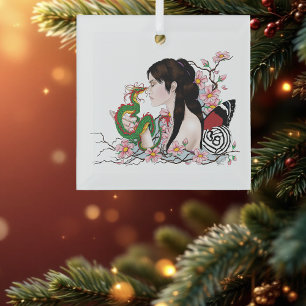 Kersenbloesem Draak Sereniteit Aziatische Fee  Glas Ornament