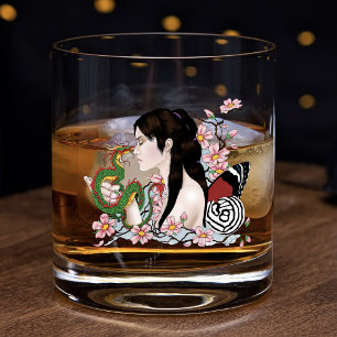 Kersenbloesem Draak Sereniteit Aziatische Fee Whisky Glas