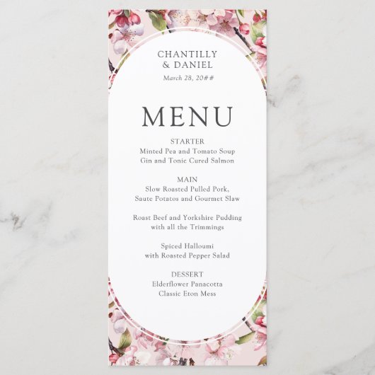 Kersenbloesem Elegante Roze Bloemen Huwelijk Menu (Voorkant)