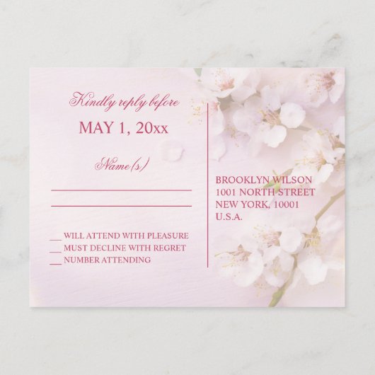Kersenbloesem Elegante Trouw RSVP Postkaarten Uitnodiging Briefkaart (Achterkant)