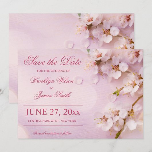 Kersenbloesem Elegante Trouwkaart Save The Date (Voorkant / Achterkant)