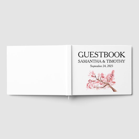 Kersenbloesem Elegante Waterverf Bloemenbruiloft Gastenboek (Volledig)