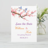 Kersenbloesem en Blauwe Vogels Bewaar de Datum Save The Date (Staand voorkant)