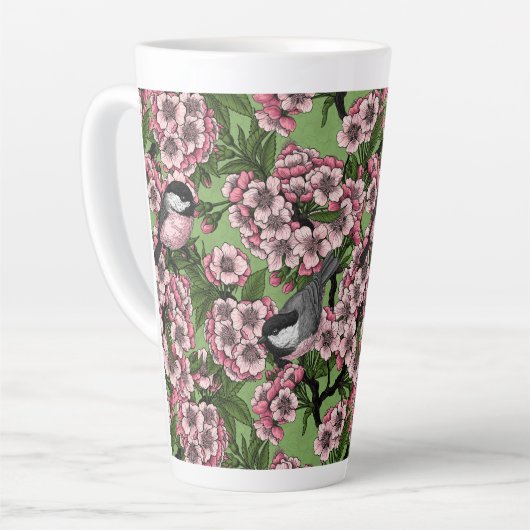 Kersenbloesem en kikkervisjes op groen latte mok (Linkerhoek)