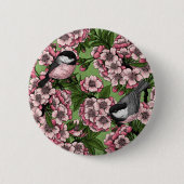 Kersenbloesem en kikkervisjes op groen ronde button 5,7 cm (Voorkant)