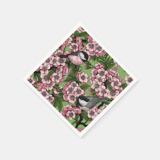 Kersenbloesem en kikkervisjes op groen servet (Hoek)