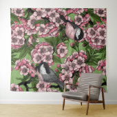 Kersenbloesem en kikkervisjes op groen wandkleed (In Situ (horizontaal))