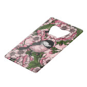 Kersenbloesem en kikkervisjes op roze creditkaart flessenopener (Voorkant Gekanteld)