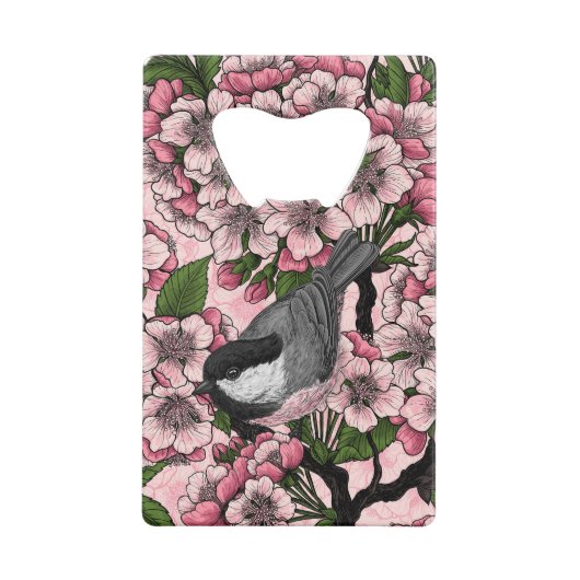 Kersenbloesem en kikkervisjes op roze creditkaart flessenopener (Achterkant)