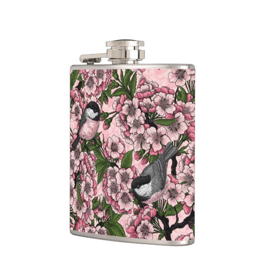 Kersenbloesem en kikkervisjes op roze heupfles (Links)