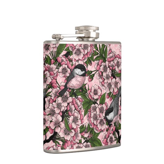 Kersenbloesem en kikkervisjes op roze heupfles (Rechts)