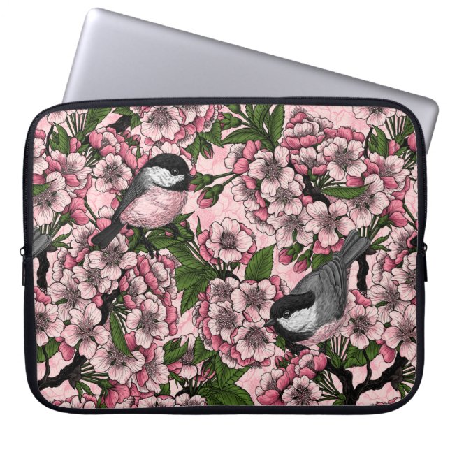 Kersenbloesem en kikkervisjes op roze laptop sleeve (Voorkant)