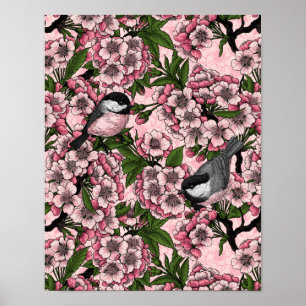 Kersenbloesem en kikkervisjes op roze poster
