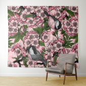 Kersenbloesem en kikkervisjes op roze wandkleed (In Situ (horizontaal))