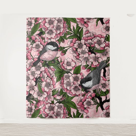 Kersenbloesem en kikkervisjes op roze wandkleed (Voorkant)