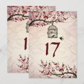 Kersenbloesem en Liefdesvogels Tafel Nummerkaart Kaart (Voorkant / Achterkant)