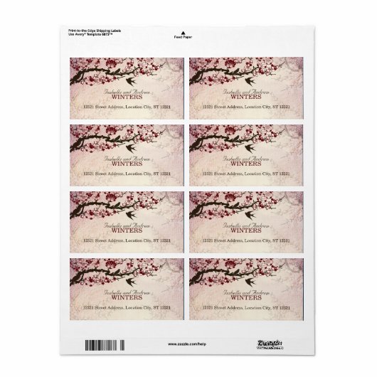 Kersenbloesem en Tortelduifjes Etiket (Full Sheet)