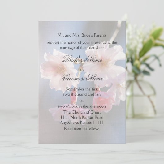 Kersenbloesem en Verzen Bruiloft Kaart (Staand voorkant)