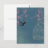 Kersenbloesem en vogelkooi briefkaart, uniek briefkaart (Voorkant / Achterkant)