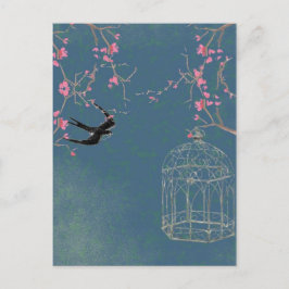 Kersenbloesem en vogelkooi briefkaart, uniek briefkaart
