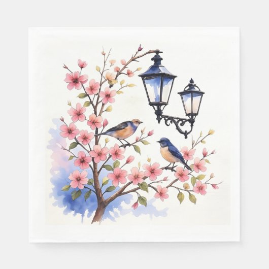 Kersenbloesem en vogels servet (Voorkant)